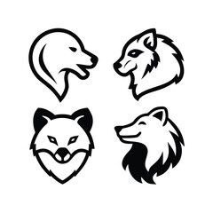 Modern Bold Outline Vector Set of Animal Head Logos