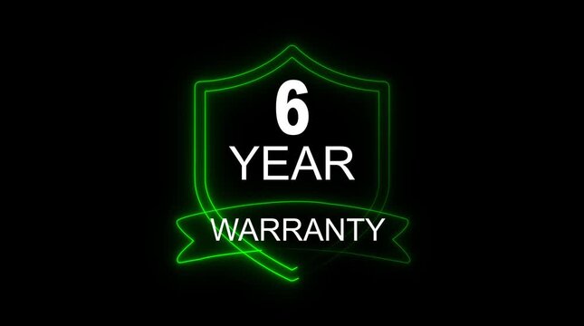 Six Year Warranty Shield Neon Green Glow Emblem Guarantee Assurance Protection Service Business Concept
