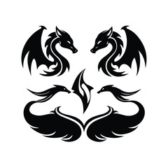 Symmetrical and Tribal Dragon Logo Vector Set