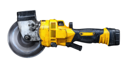 Close-up View of a Professional Angle Grinder with Spinning Disc for Construction and DIY Projects in Engineering Work