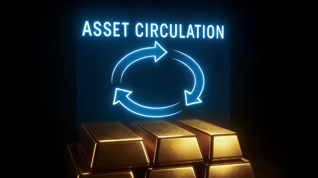 Gold investment concept with stacked gold bar and circular arrows illustrating asset circulation dark setting conveying trust and stability and gold investment concept with stacked gold bar