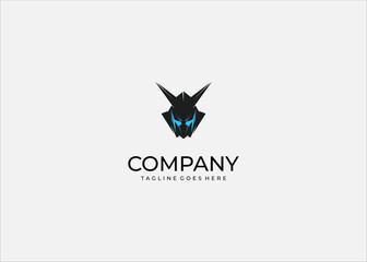 Aggressive Geometric Robot Head Logo: Futuristic Gaming Mascot Icon with Lightning Eyes, Modern E-sports, and Technology Brand Identity Vector.