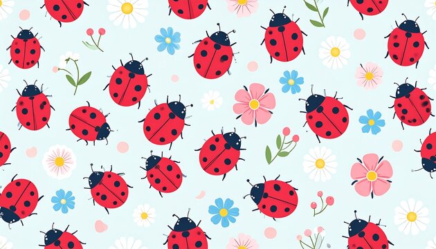 Cute ladybug and flower pattern