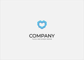 Fototapeta premium Abstract Interlocking Heart and Hexagon Vector Logo for Love Technology Dating App Digital Health Security or Modern Geometric Branding