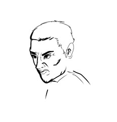 Drawing of ugly angry man isolated on whiite background