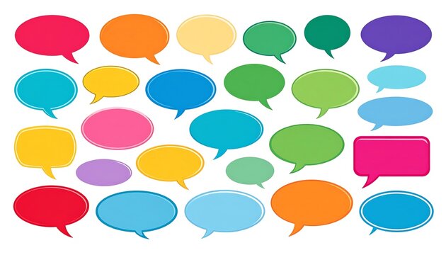 A vibrant arrangement of numerous speech bubbles in various colors and shapes, providing a visual representation of conversation and ideas
