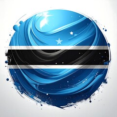 Blue and white sphere illustration with stripe and star elements