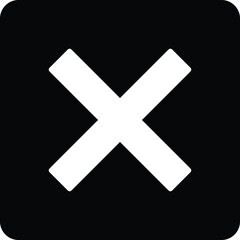 Editable; Premium Quality Adobe Illustrator Artwork; Silhouette Design - White cross symbol in a black rounded square, representing close or cancel action