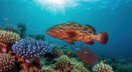 Naklejka premium Colorful fish swimming among vibrant coral reefs 