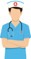 Fototapeta premium Minimalist Medical Vector Illustration of Healthcare Professional with Stethoscope in Blue Scrubs in Modern Style