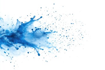 Vibrant blue watercolor splatter on white background: abstract art and creative expression