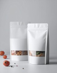 Blank food pouches with visible window mockup
