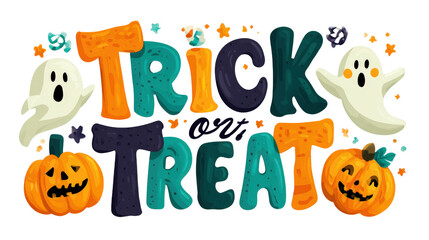 Cute cartoon pumpkin cupcake with orange frosting and tiny Halloween candies, isolated on a Transparent background, PNG file.