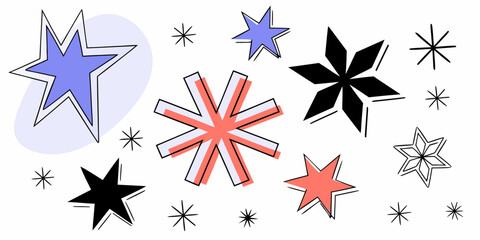 Fototapeta premium various crayon drawn asterisks and star shapes
