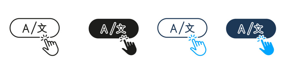 Language Switch Button Line And Solid Icon Set. Multilingual Interface, Translation, And Language Selection Symbol Collection. User Interaction And Accessibility. Isolated Vector Illustration