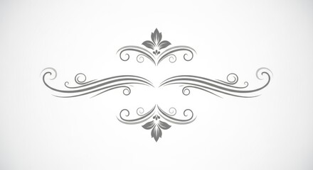 Ornamental Divider with Vintage Swirl Floral Accents in Monochrome Silver Gray on White Background for Classic Invitations and Certificates