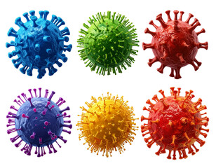 Collection of Colorful Virus and Bacteria Microbes in 3D Realistic Style isolated on transparent background PNG
