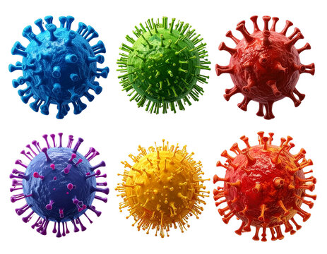  Collection of Colorful Virus and Bacteria Microbes in 3D Realistic Style isolated on transparent background PNG