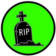Halloween icon spooky neon green tombstone grave with cross horror punk goth emo transparent  background