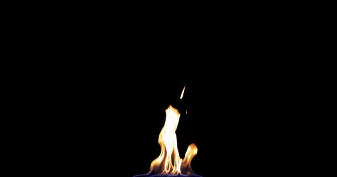 Small torch fire - small camp fire - fire and flames - isolated on black background