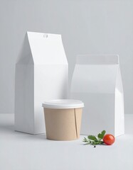 Blank white takeout bag and cup mockups.