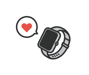 スマートウォッチ　ヘルスケア　ハートマークのアイコンイラスト