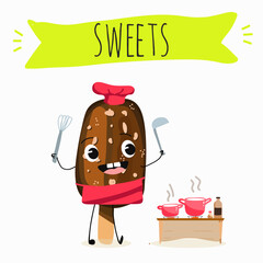 Tasty ice creams, ice-cream cones and popsicle, funny characters, hand drawn vector illustration.