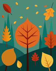 autumn leaves falling in forest collage illustration