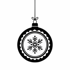 Minimalist black and white Christmas ornament illustration with snowflake design, modern holiday vector art