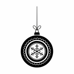 Minimalist black and white Christmas ornament illustration with snowflake design, modern holiday vector art