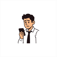 a man looking at phone, worried expression