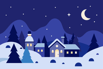 Fototapeta premium winter night village collage with snow