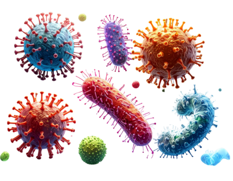 
 Colorful Microbial Organisms Collection in Scientific Visualization Style isolated on transparent background 
