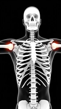 Anatomical 3D Animation of Human Skeleton Raising Arms with Shoulder Joint Pain and Inflammation
