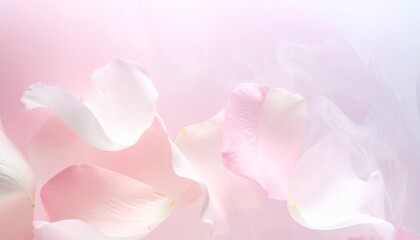 Delicate pink and white petals dissolving into soft smoke or mist, ethereal and surreal composition, elegant minimalist mood.