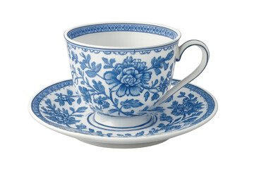 Elegant porcelain teacup and saucer with blue floral pattern