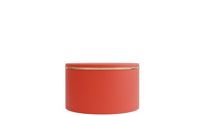 3D A red cylindrical podium with a gold trim at the top