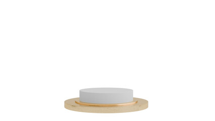 3D A small round two-tiered podium with a wooden base and a white top platform