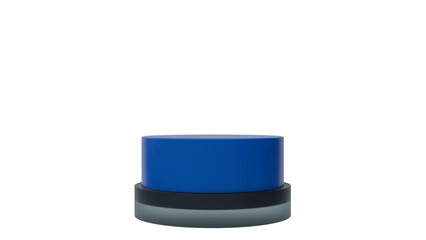 3D A minimalist blue cylindrical podium with black and gray base layers