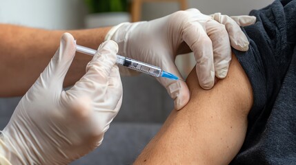 A close-up view of a healthcare professional administering a vaccine injection into a patient's arm. The scene captures the importance of vaccinations in promoting public health.