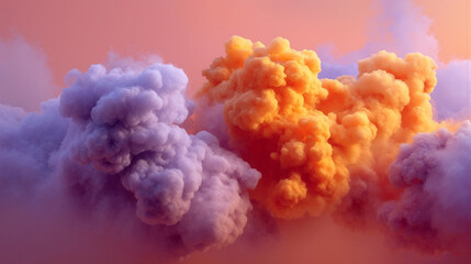 Obraz premium Colorful smoke bomb explodes outdoors at sunset creating vibrant clouds in the sky