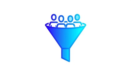 Blue gradient funnel with stylized group of figures in the opening