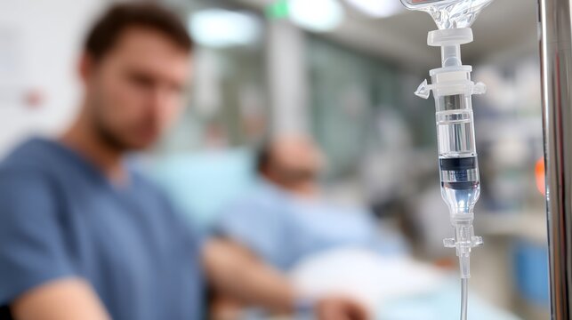 A healthcare professional focuses on patient care in a hospital setting. The IV drip symbolizes medical treatment and the importance of healthcare services in critical situations. - Powered by Adobe