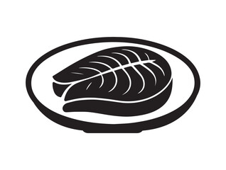 Grilled fish fillet on food plate silhouette design