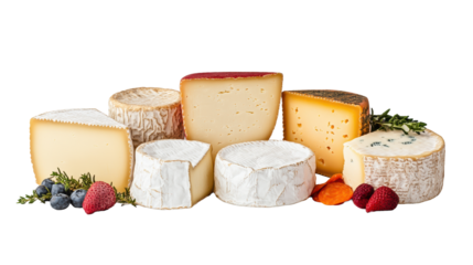 Variety of Gourmet Cheeses on Transparent Background