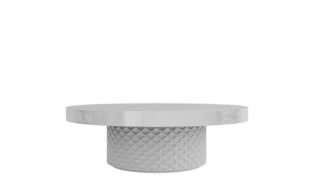 3D A round textured gray podium with a wide flat top and cylindrical base