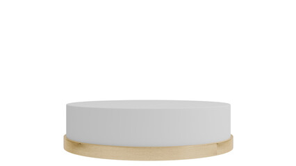 3D A simple round white podium with a wooden base