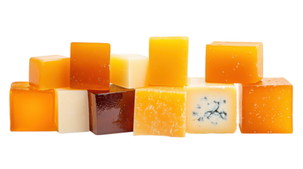 Cheese Cubes Assorted on Transparent Background