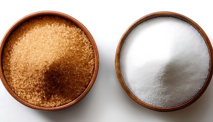 Brown and white sugar with a white backdrop