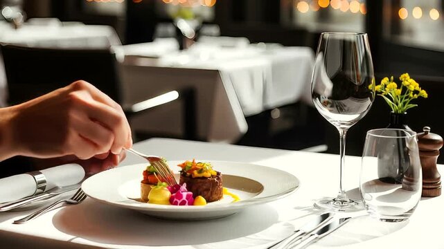 Elegant dining setup featuring gourmet dish with vibrant colors and decor